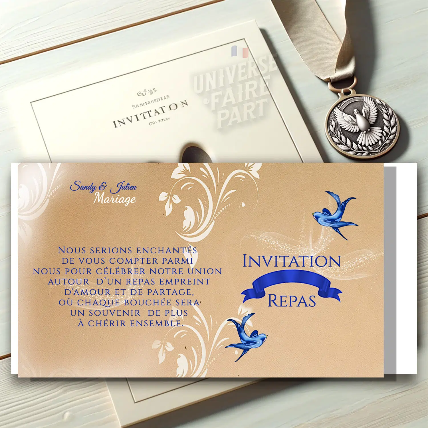 N°270.1 - Carton repas Rockabilly oiseaux bleu roi kraft