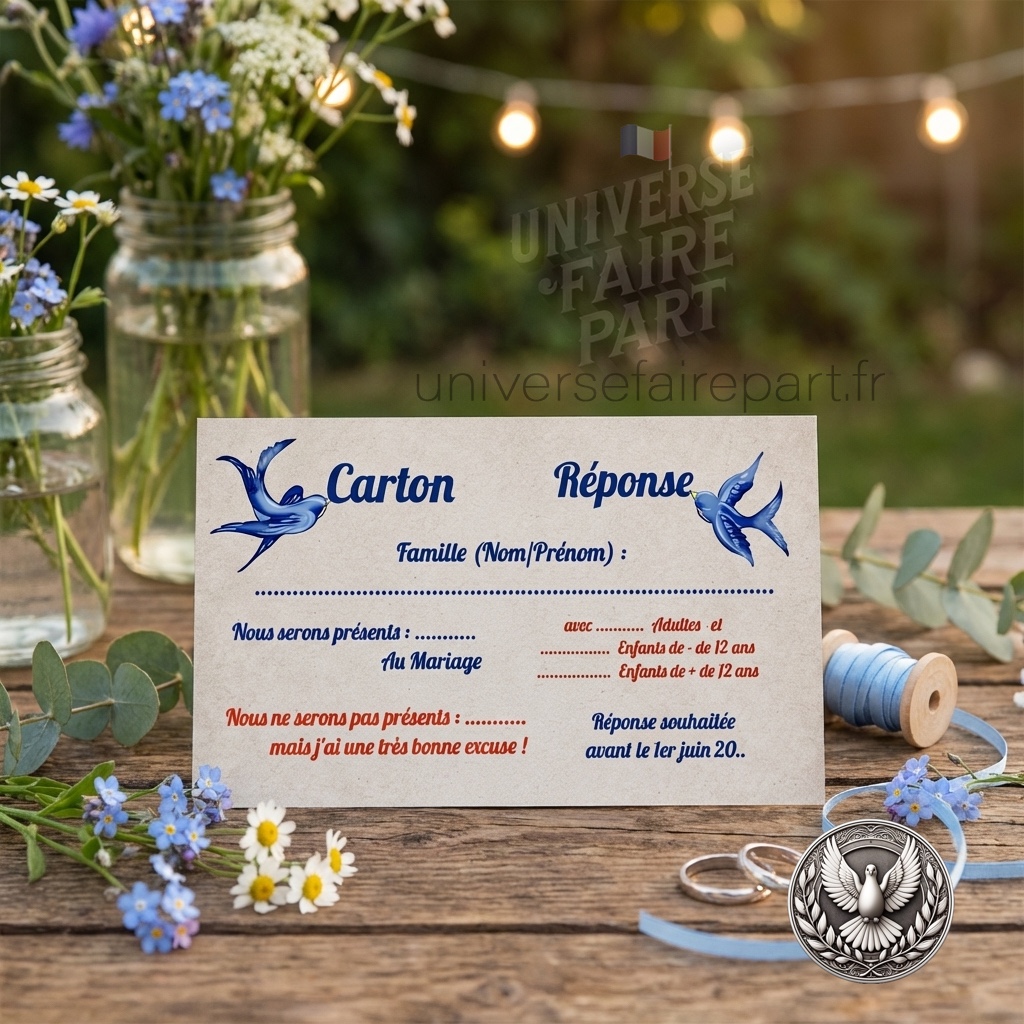 N°270.2 – Carton réponse Rockabilly oiseaux bleu roi