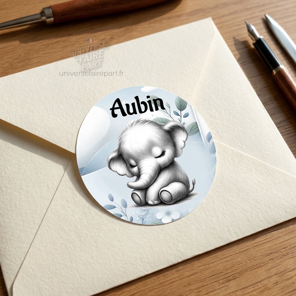 N°329,2 – Rond collant Petit éléphant Dumbo bleu et blanc