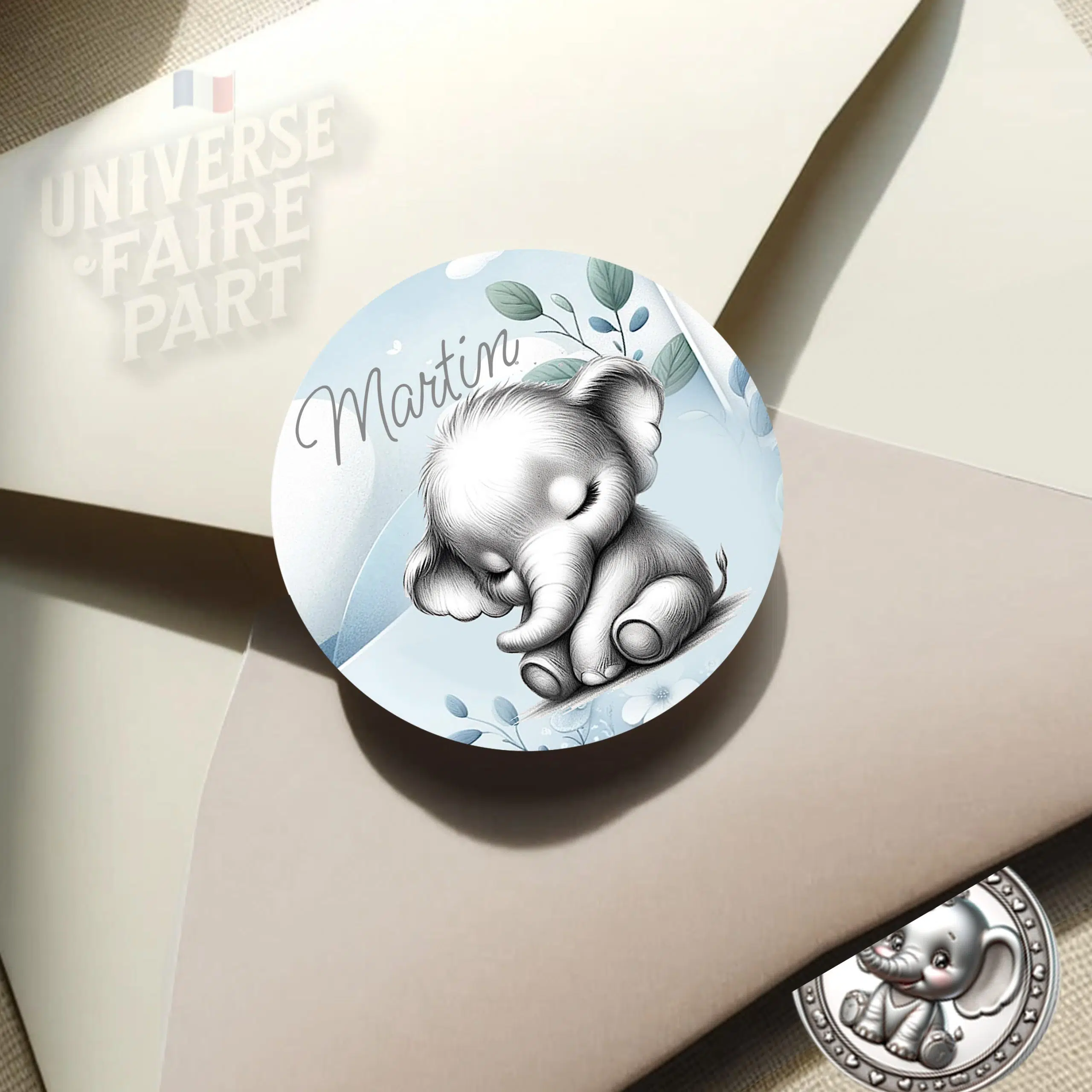 N°329,2 – Rond collant Petit éléphant Dumbo bleu et blanc