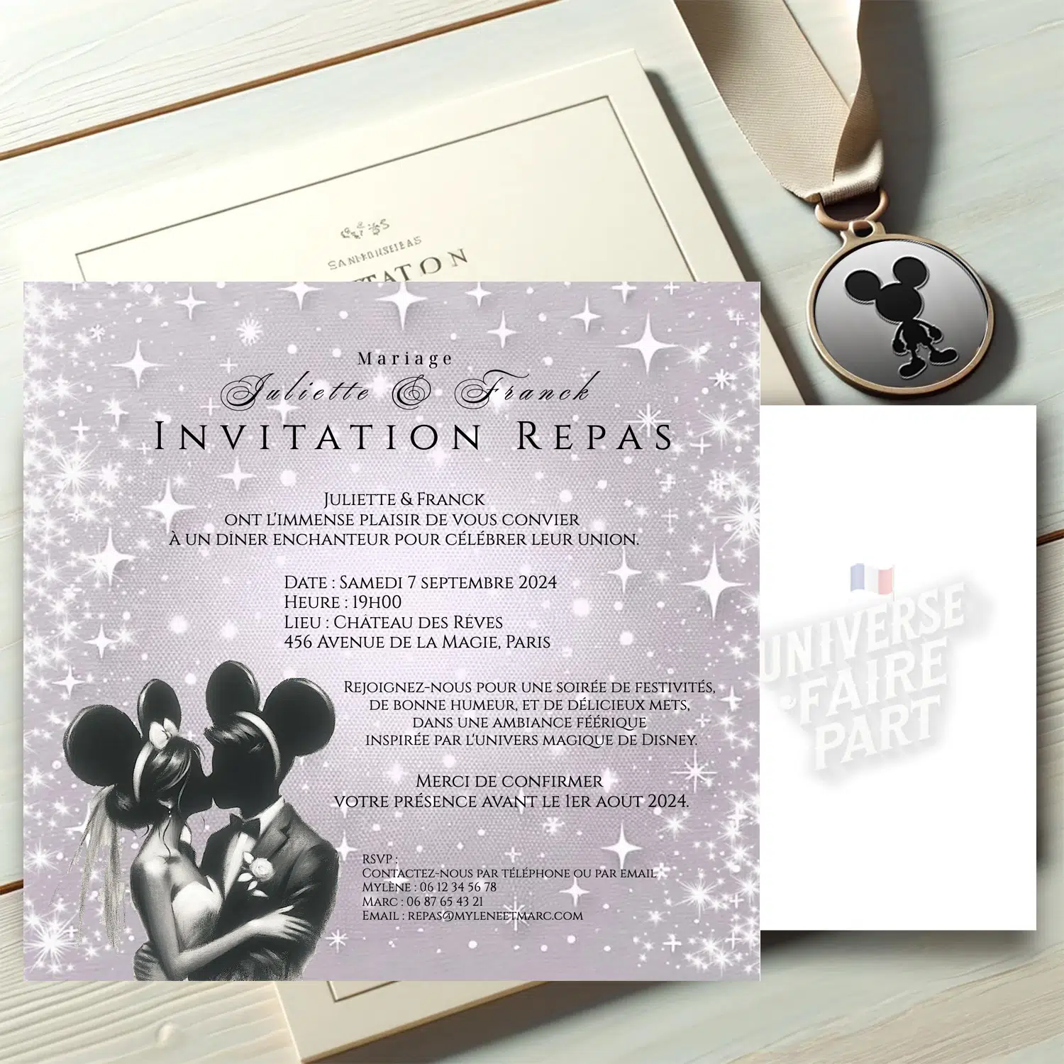 n°356.1 - Carton repas de mariage Fan de Disney, Mickey & Minnie
