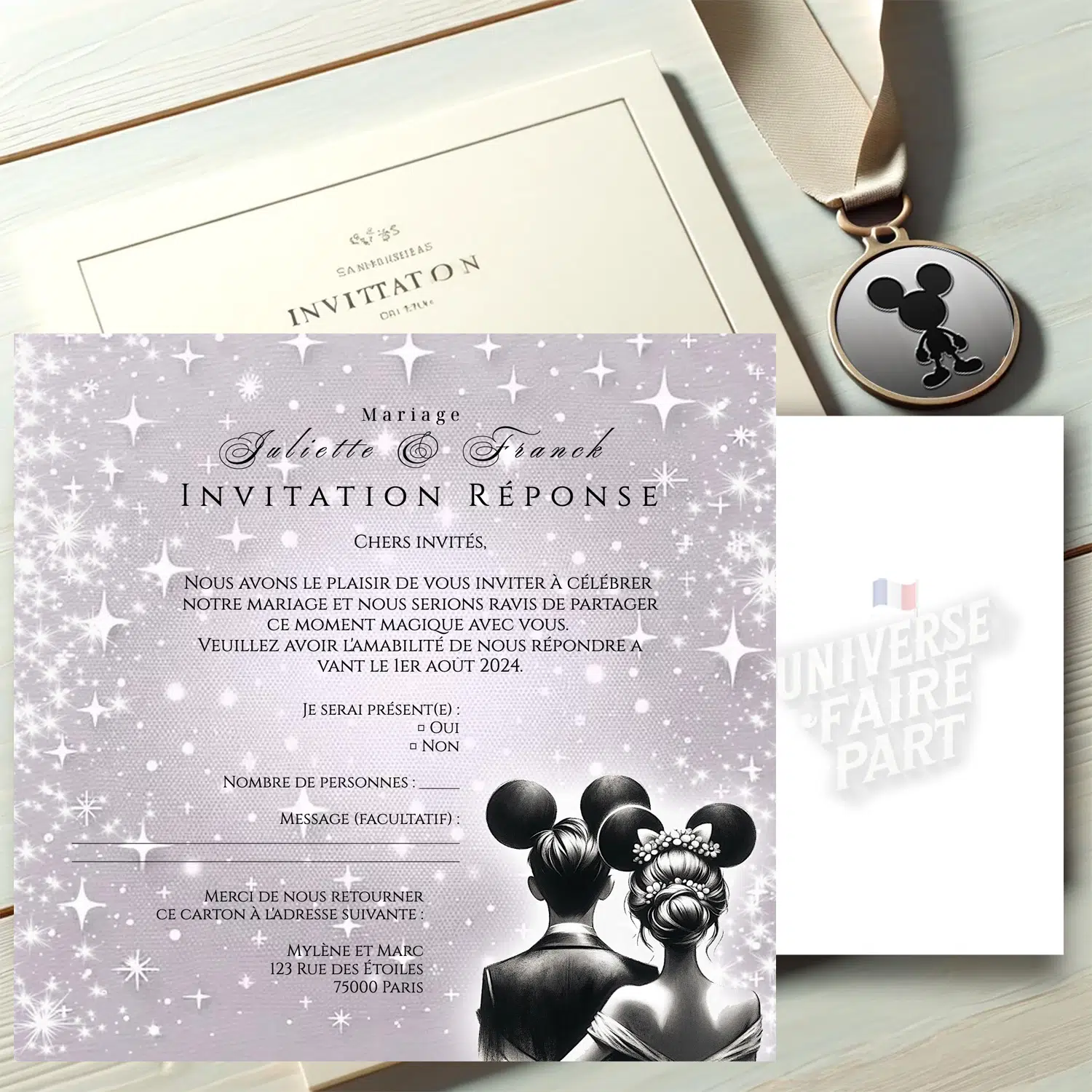 n°356.2 - Carton réponse de mariage Fan de Disney, Mickey & Minnie