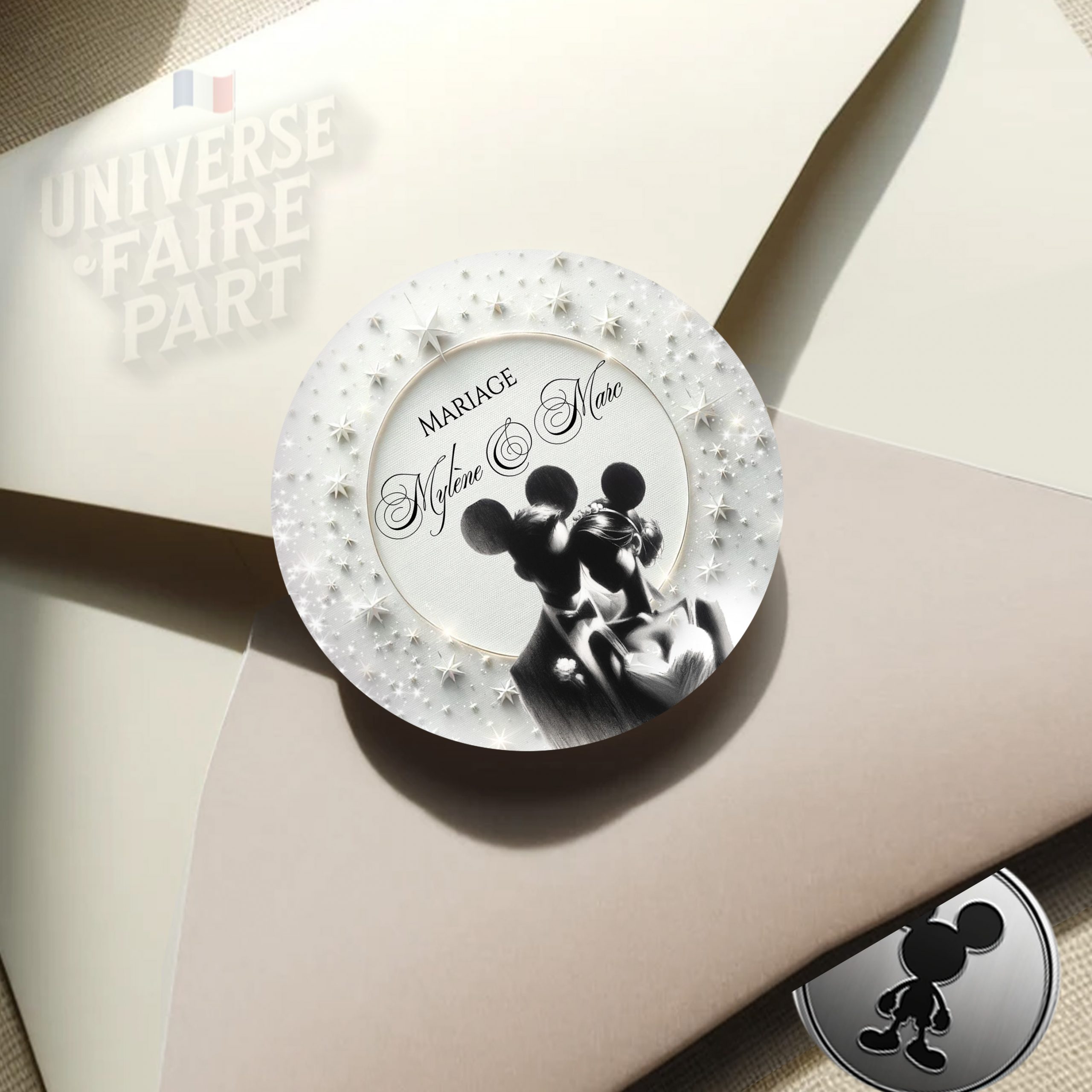 n°356.4 - Rond collant de mariage Fan de Disney, Mickey & Minnie