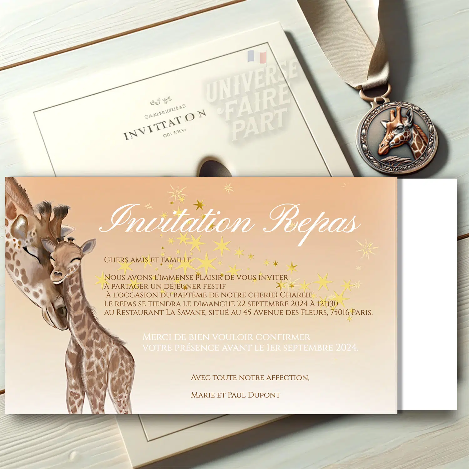 N°396.1 - Carton repas maman Girafe et girafon Unisexe Baptême