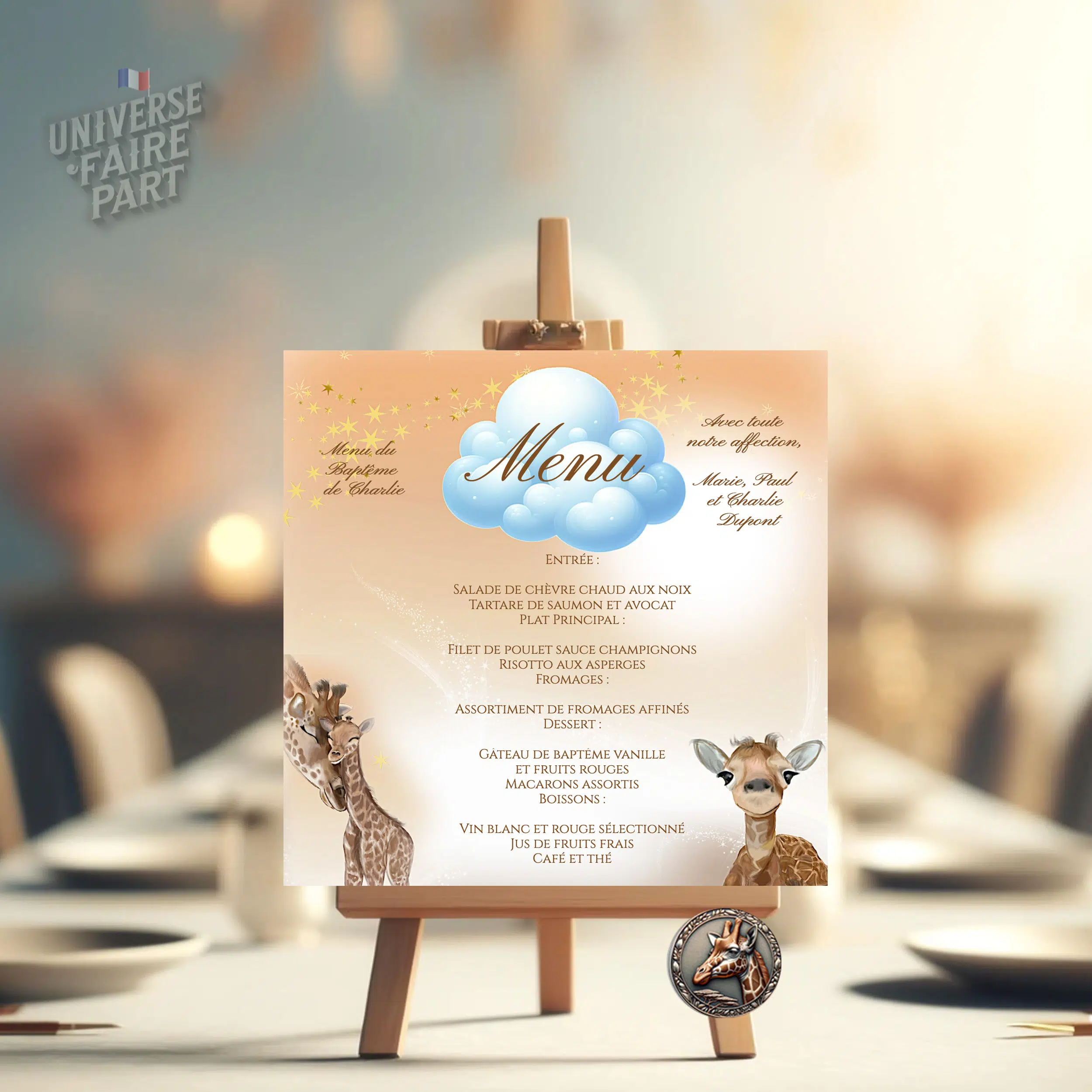N°396.3 - Menu maman Girafe et girafon Unisexe Baptême