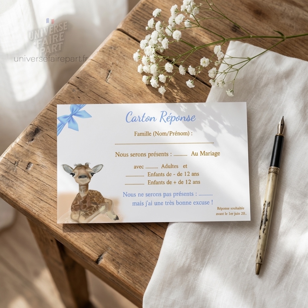 N°396.2 Carton réponse maman Girafe et girafon Unisexe Baptême