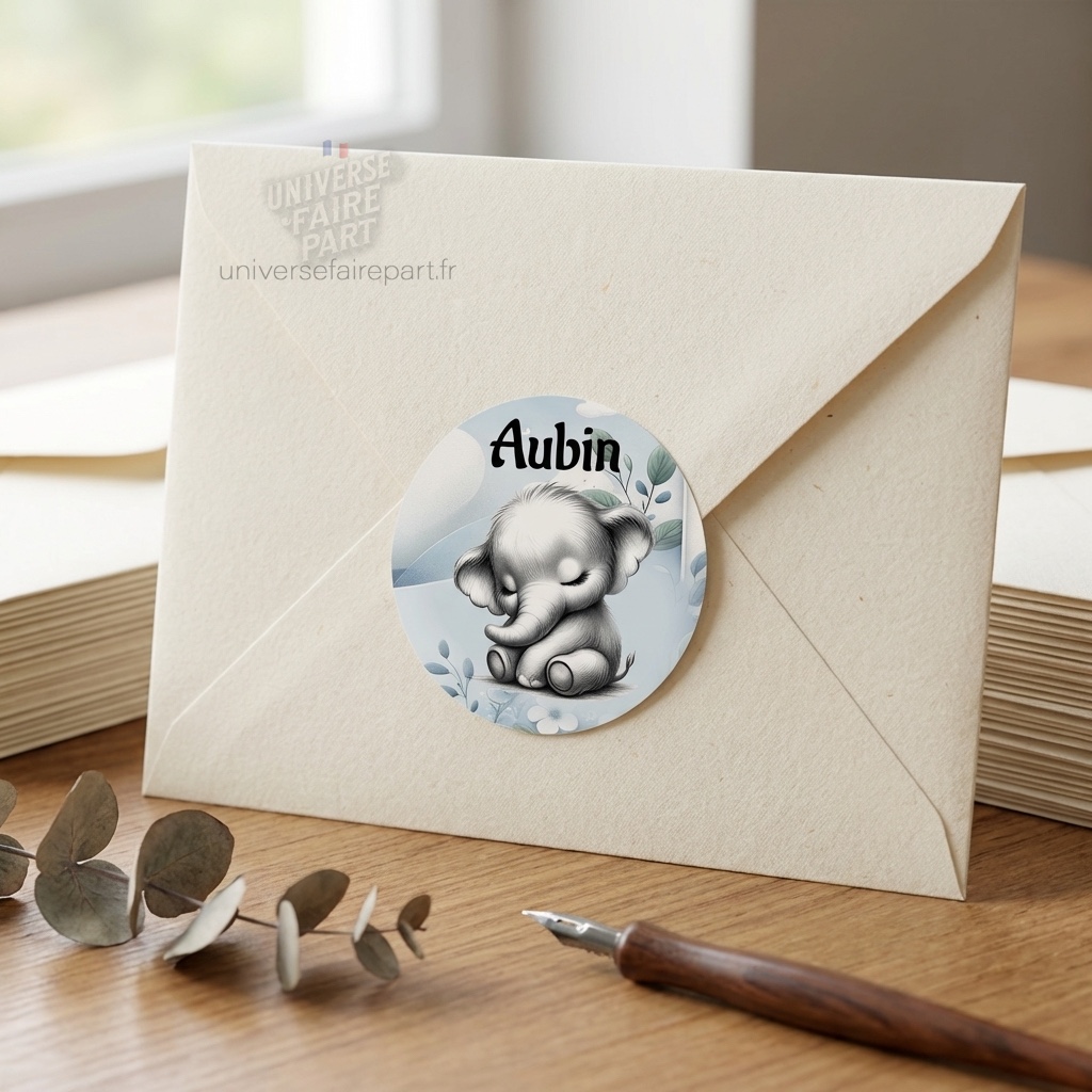 N°329,2 – Rond collant Petit éléphant Dumbo bleu et blanc