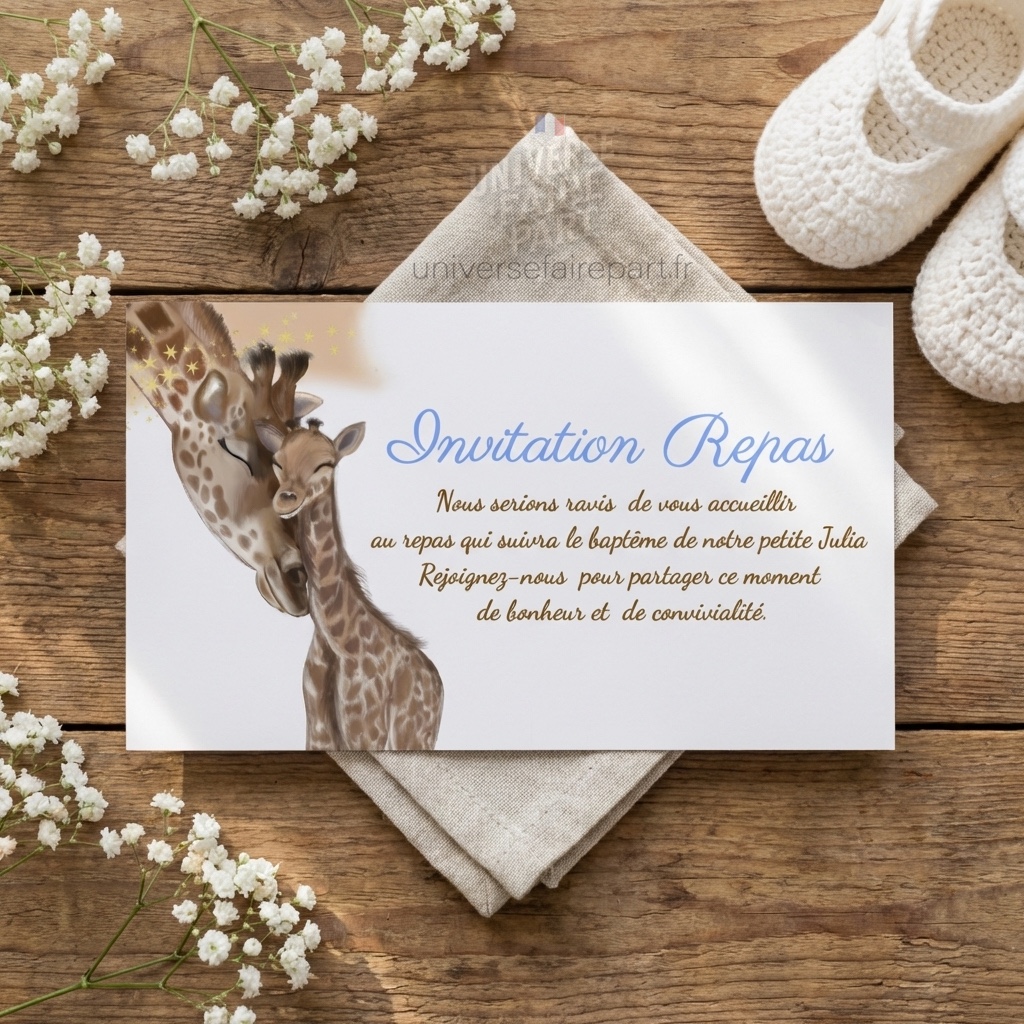 N°396.1 Carton repas maman Girafe et girafon Unisexe Baptême