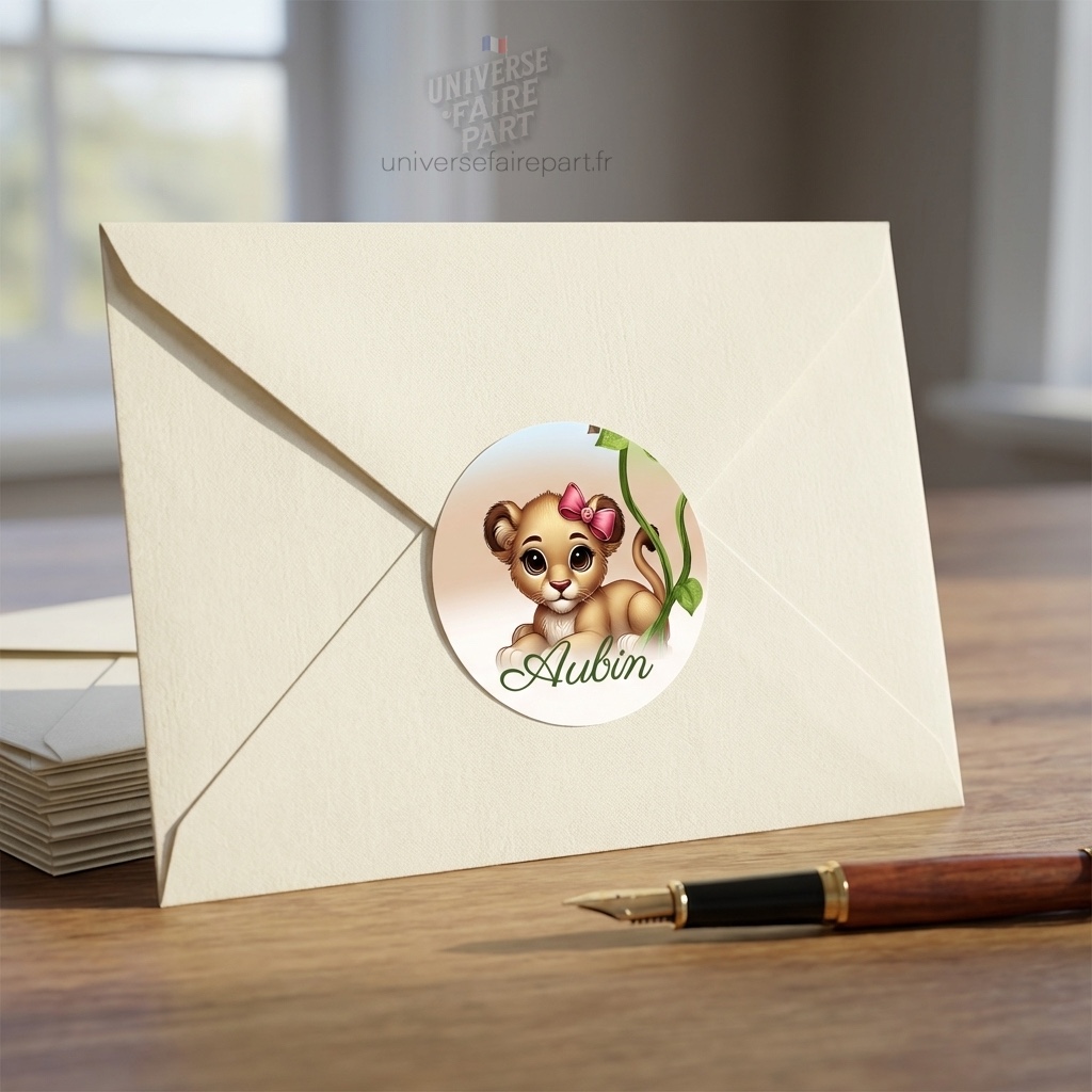 N°354.2 – Rond collant invitation petit baby lion lionnes safari Jungle