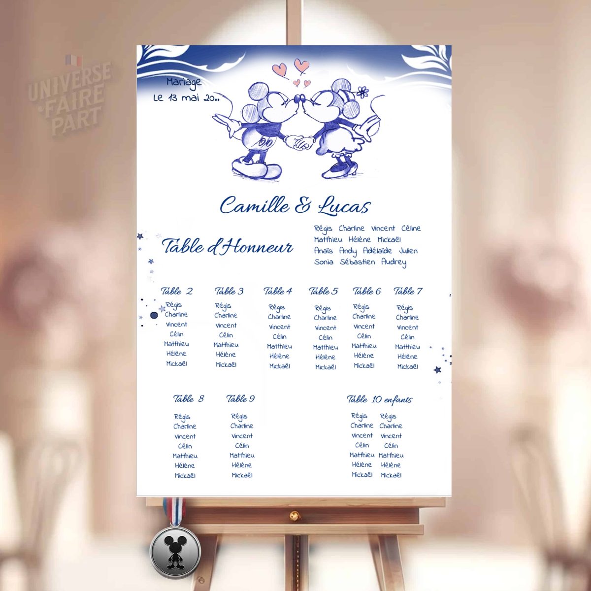 N°97.4 – Plan de table Mariage Mickey et Minnie retro 1928