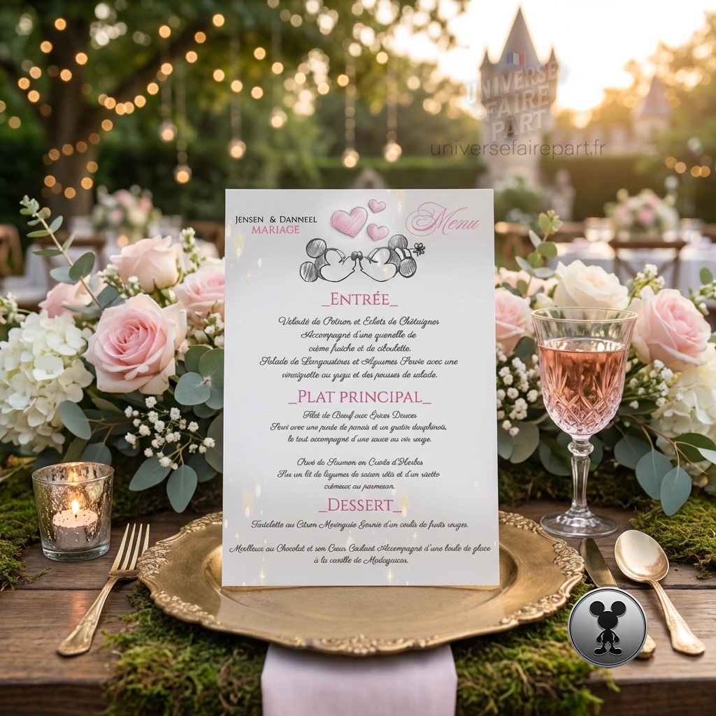 n°103.1 – Menu de mariage romantique Mickey et Minnie