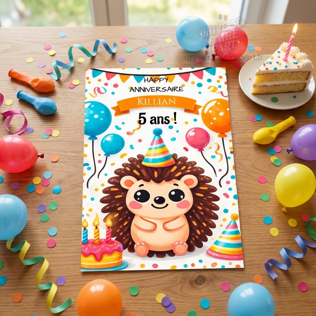 N°560 - Faire-part Anniversaire joyeux petit Hérisson