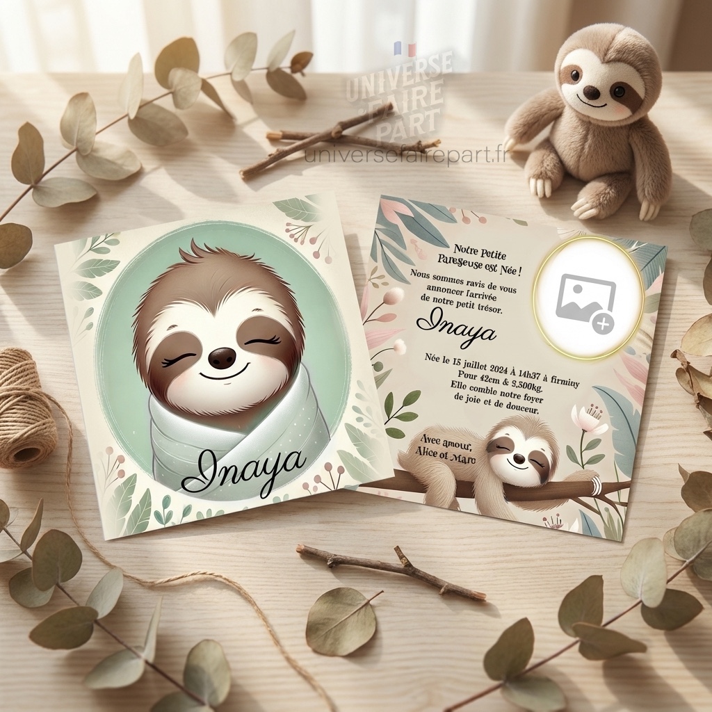 N°566- Faire-part Notre Bébé Paresseux a Pointé le Bout de son Nez