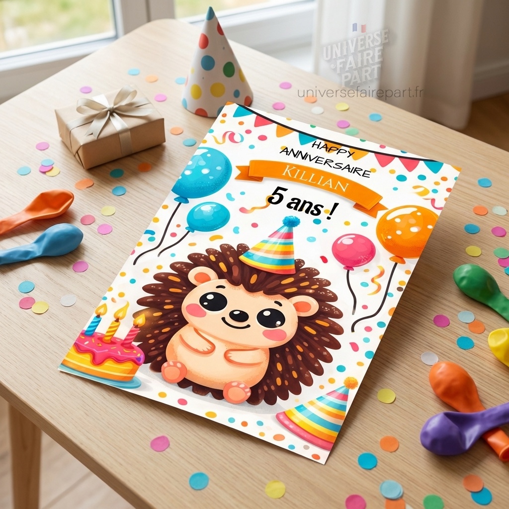 N°560 - Faire-part Anniversaire joyeux petit Hérisson