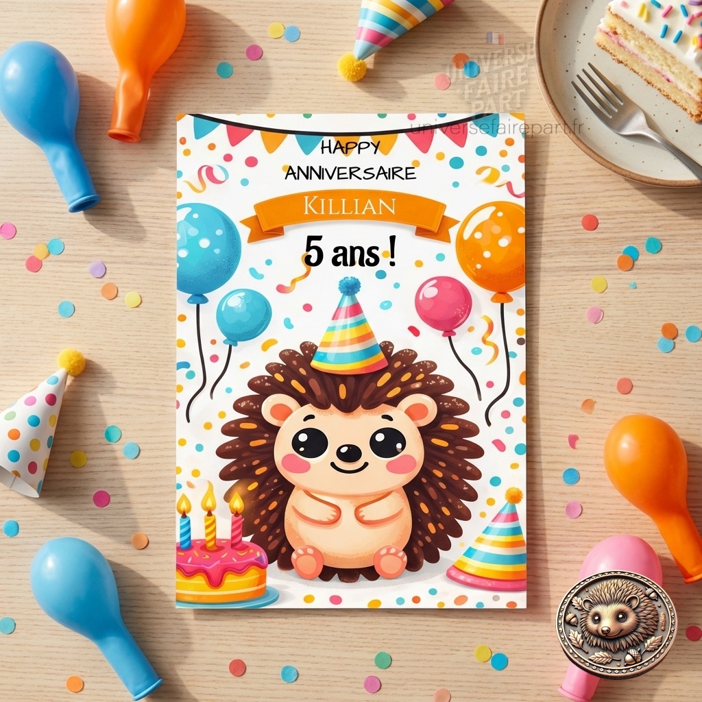 N°560 – Faire-part Anniversaire joyeux petit Hérisson