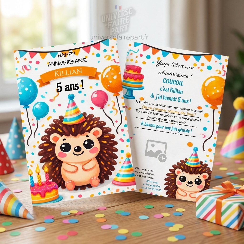 N°560 – Faire-part Anniversaire joyeux petit Hérisson