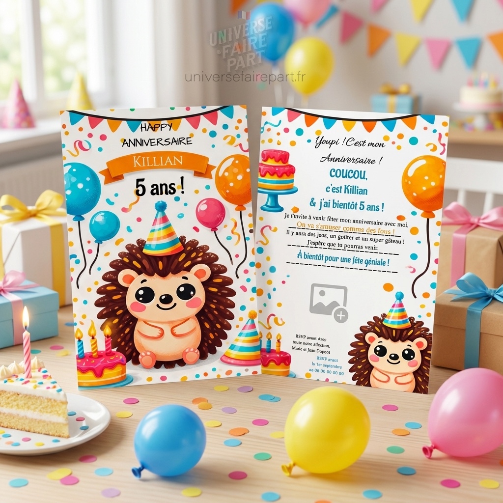 N°560 - Faire-part Anniversaire joyeux petit Hérisson