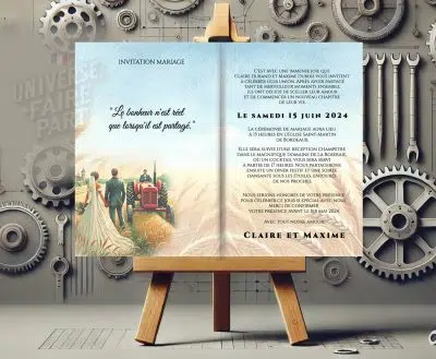 N°570 - Faire-part Mariage Champêtre Tracteur et agriculteurs