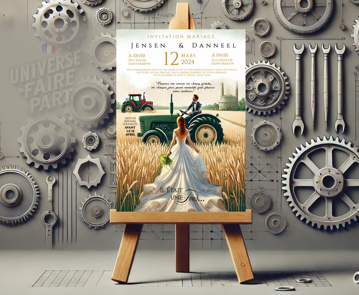 N°571 - Faire-part Mariage Agriculteur l'amour est dans le pré