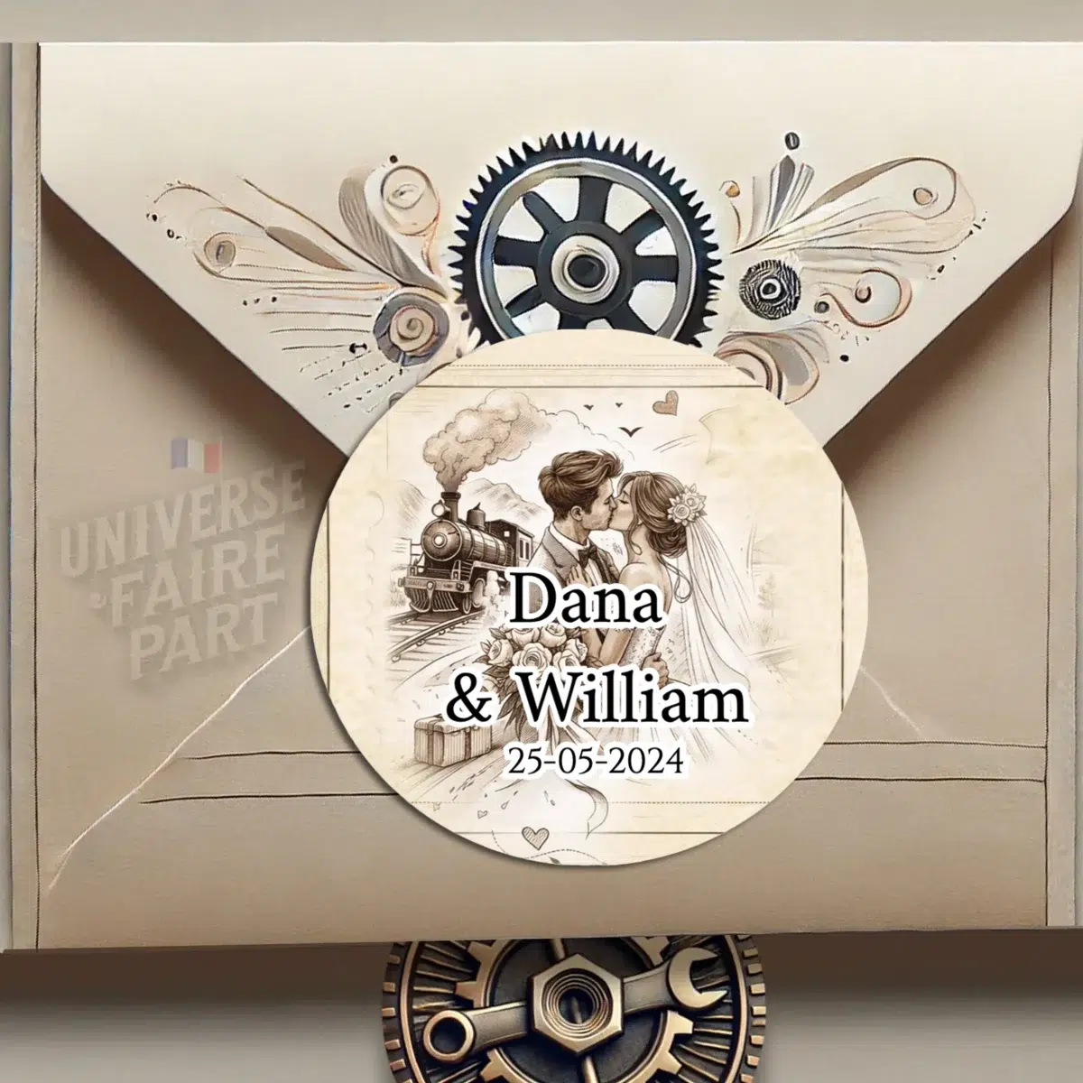 N°572.3 -Rond collant Embarquement pour Toujours billet de train mariage