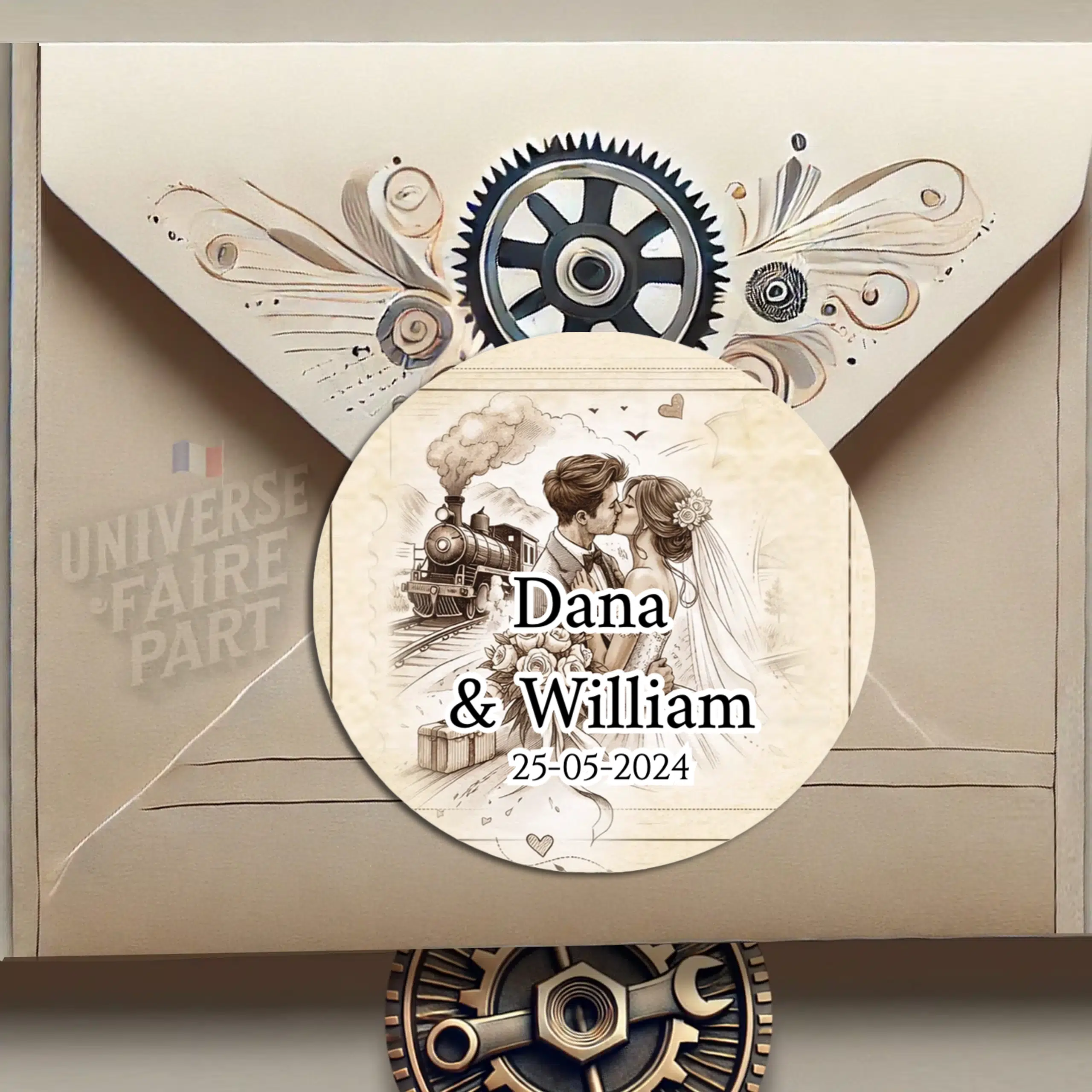 N°572.3 -Rond collant Embarquement pour Toujours billet de train mariage