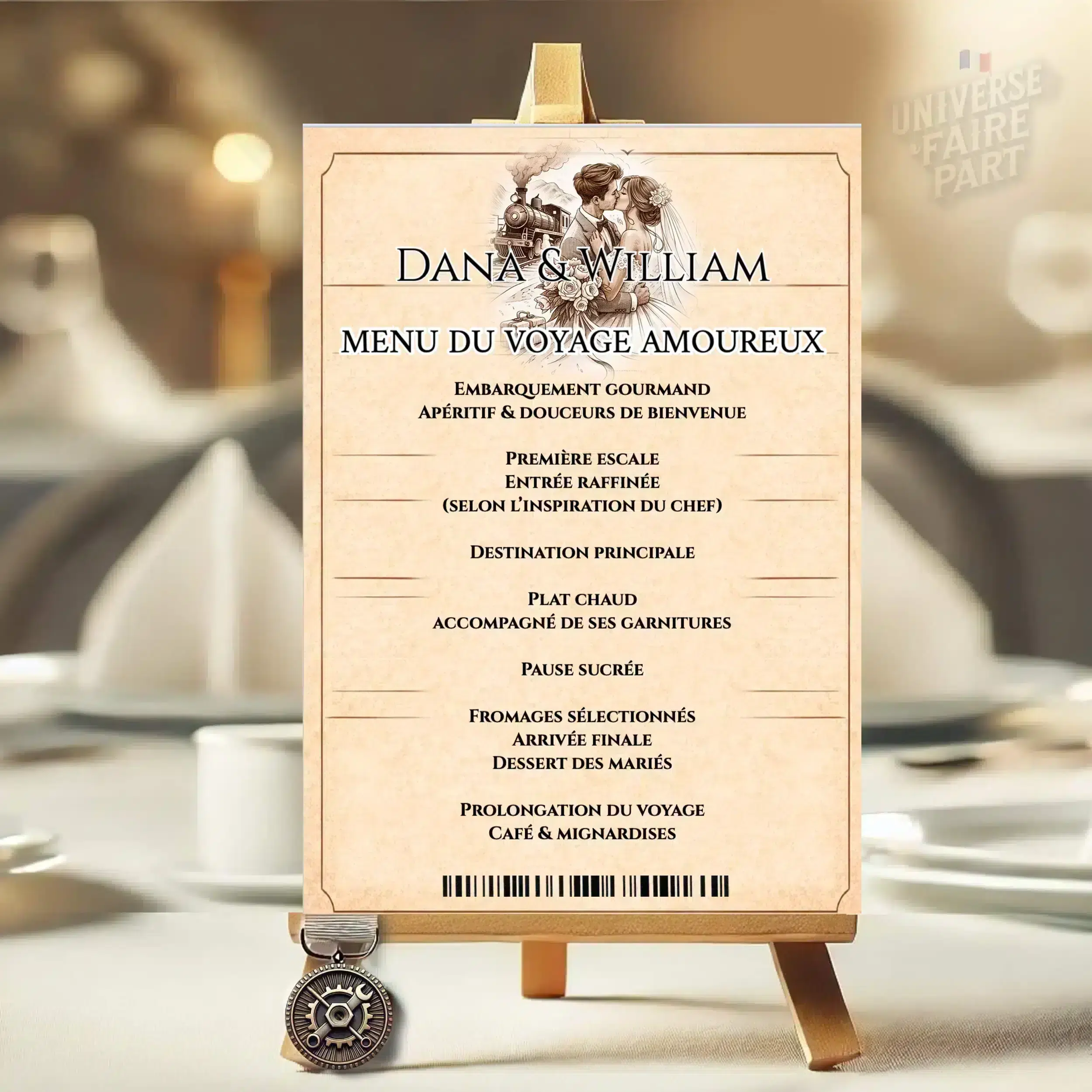 N°572.5- menu Embarquement pour Toujours billet de train mariage