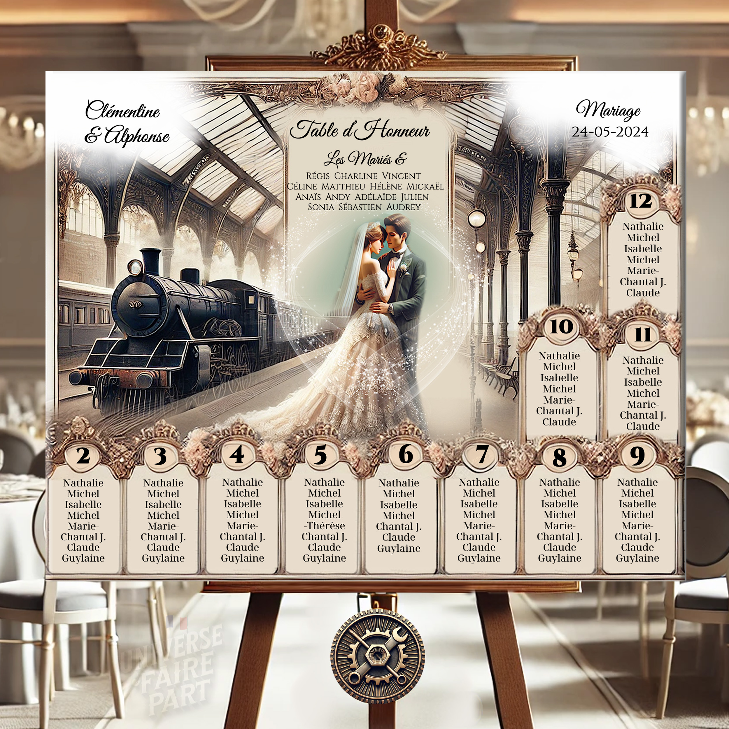 N°573.4- plan de table Voyage d'Amour Mariage en Gare Parisienne