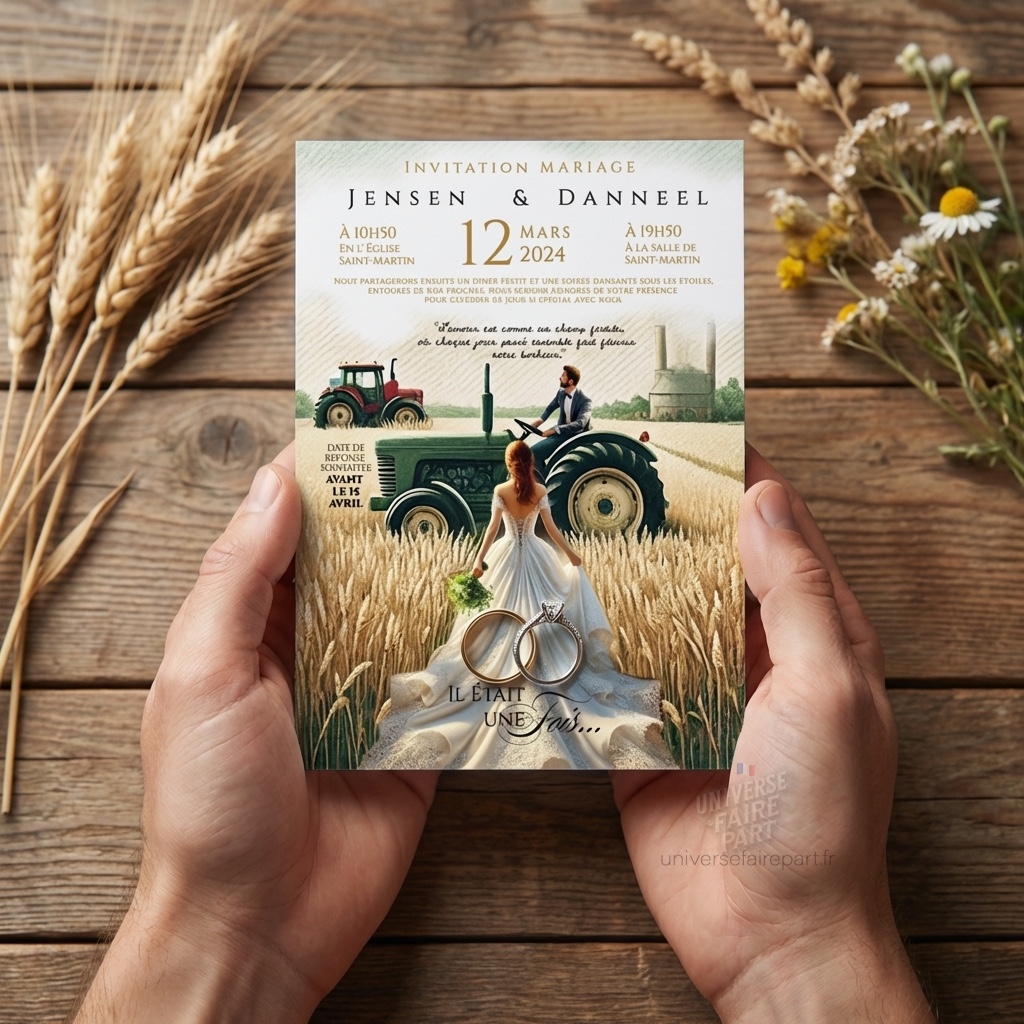 N°571 – Faire-part  Mariage Agriculteur l&rsquo;amour est dans le pré