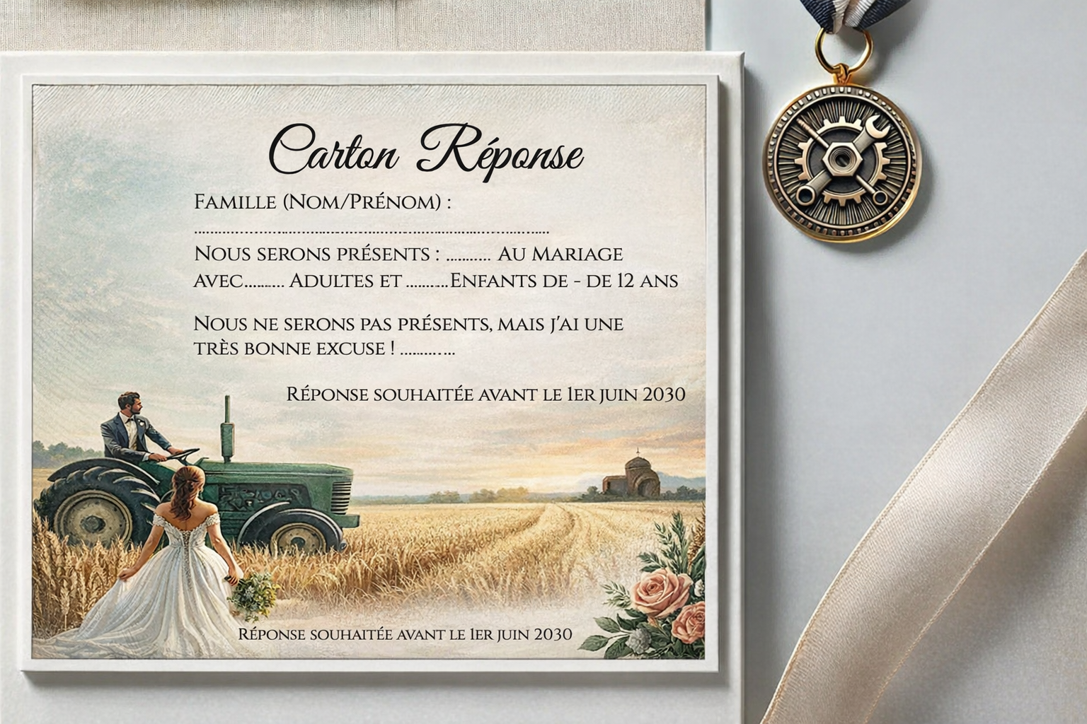 N°570.1 – Carton rĂ©ponse Mariage Agriculteur lâamour est dans le prĂ©