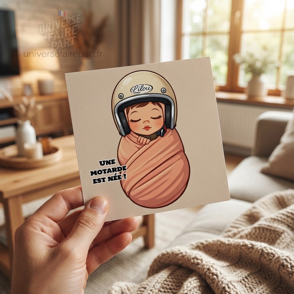 N°306 – Faire-part  bébé motarde naissance