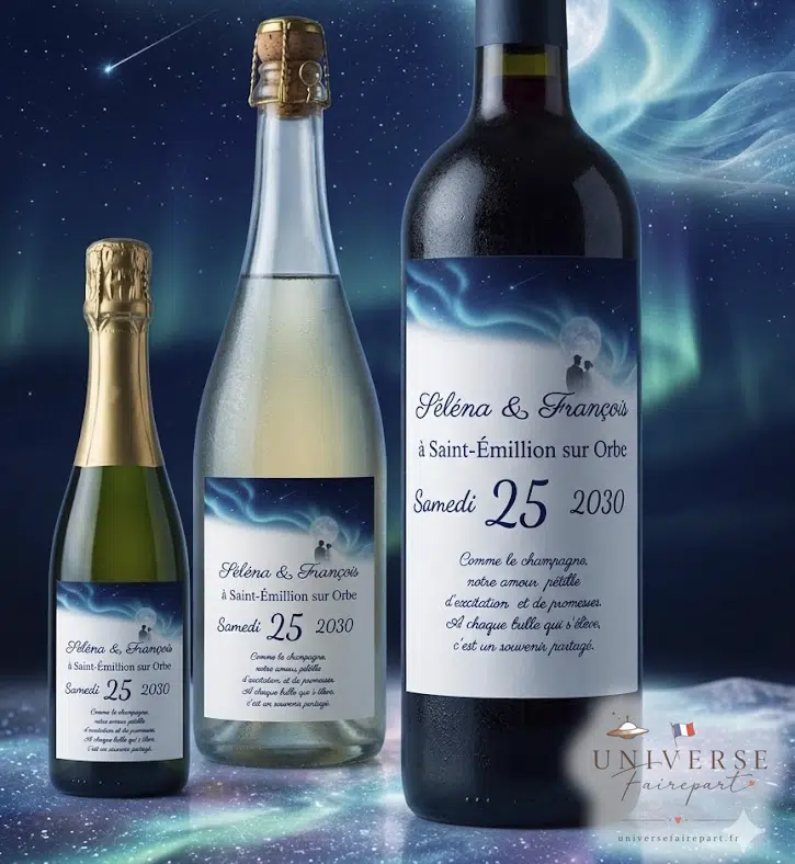 N°80.5 Étiquette Bouteille Étoilée Rêves bleus sous un ciel étoilé