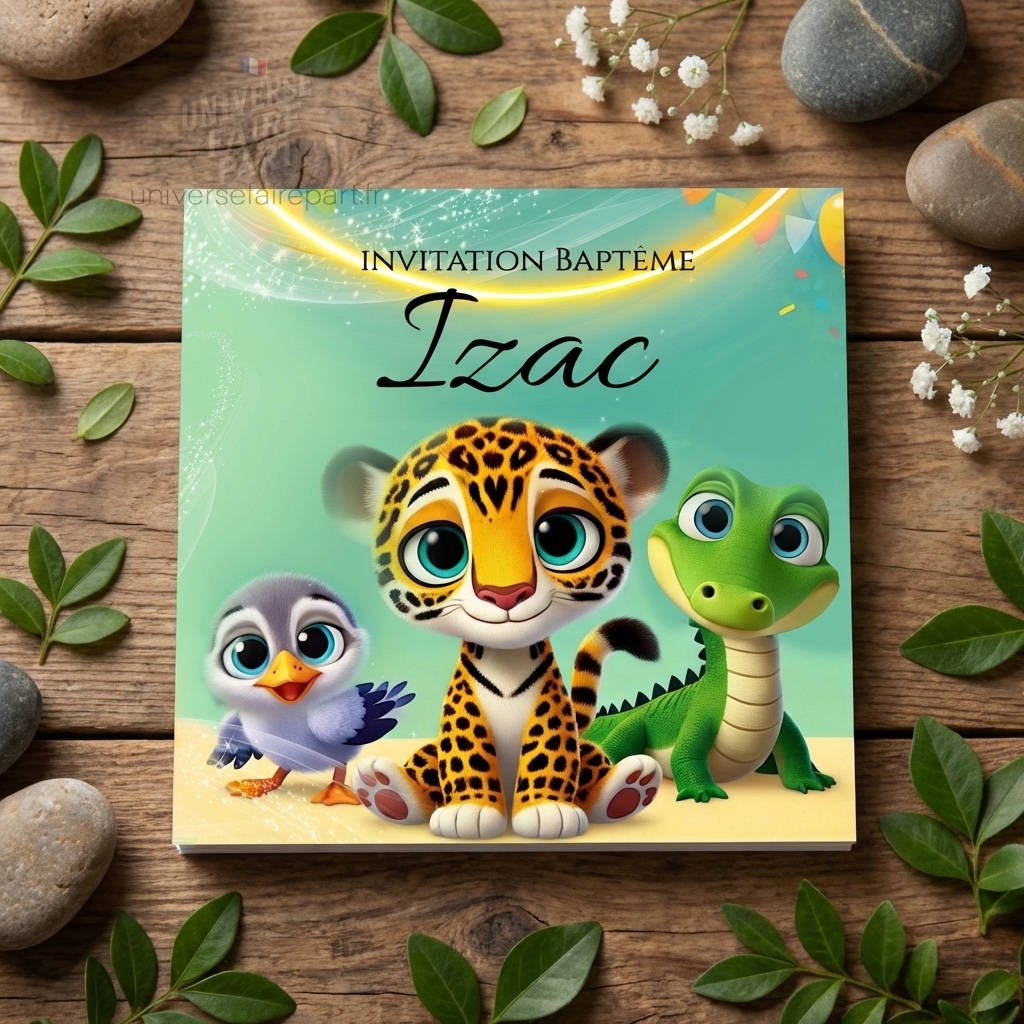 N°567- Faire-part Explorons la Jungle pour mon Baptême PREMIUM