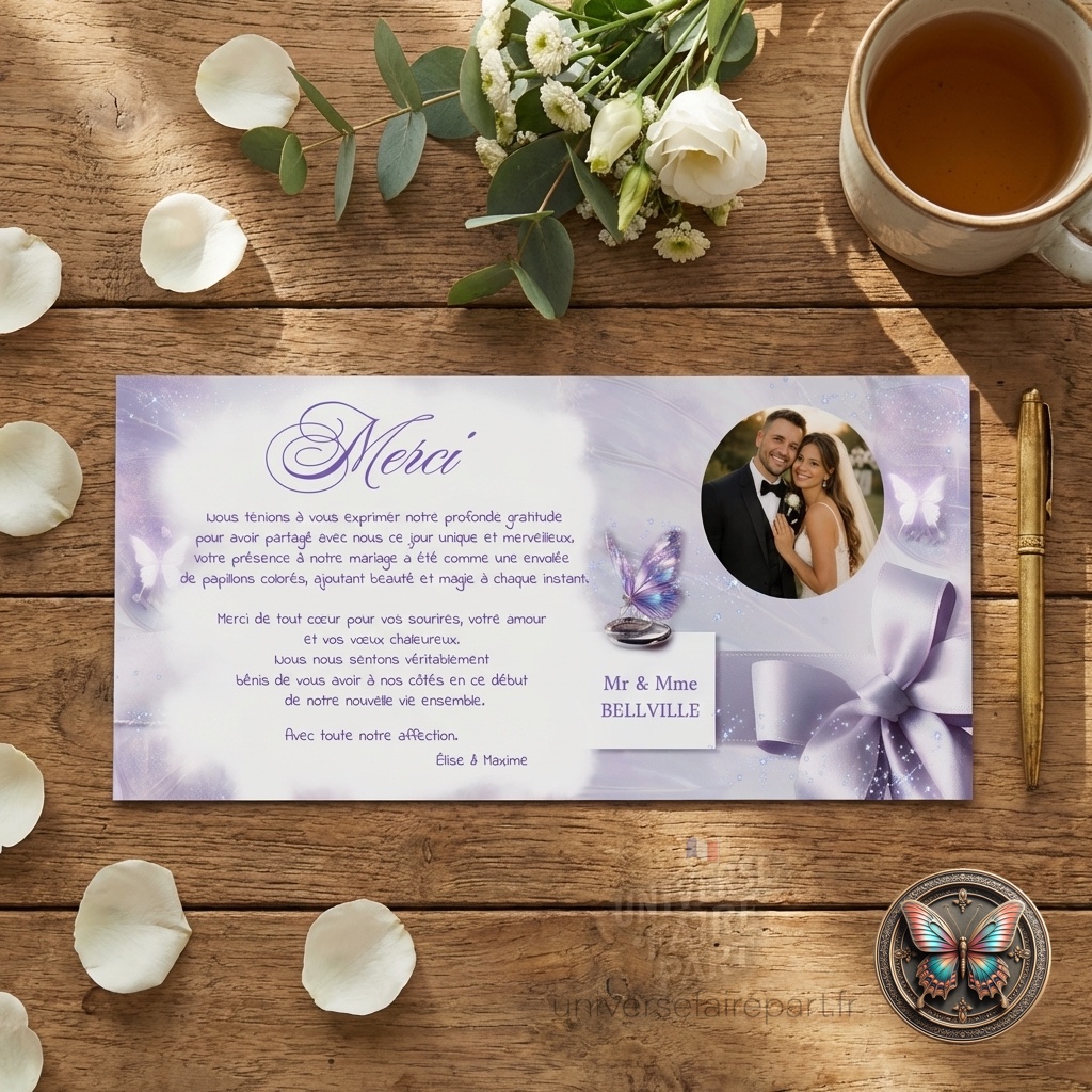N°39.5 – faire-part remerciements mariage papillons Éclat Enchantés