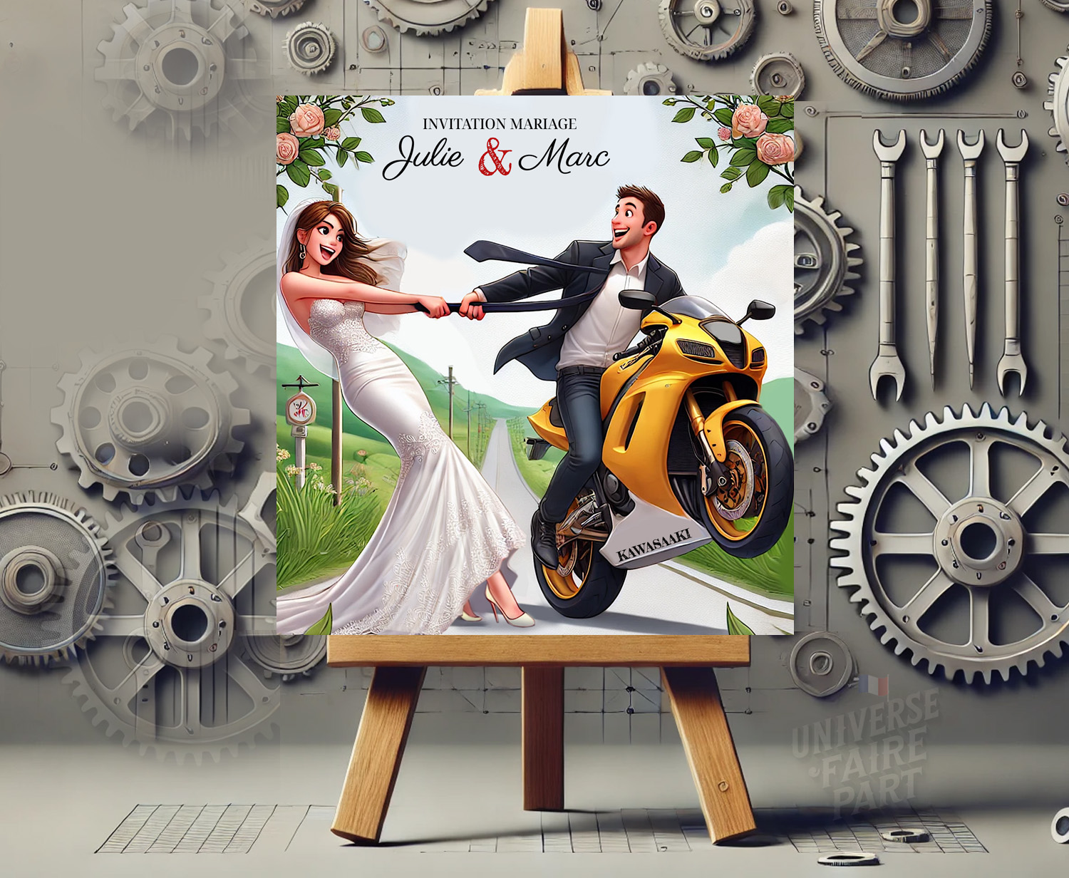 N°393 - Faire-part Humour moto mariageN°393 - Faire-part Humour moto mariage