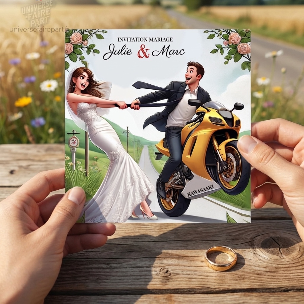 N°393 – Faire-part Humour moto mariage