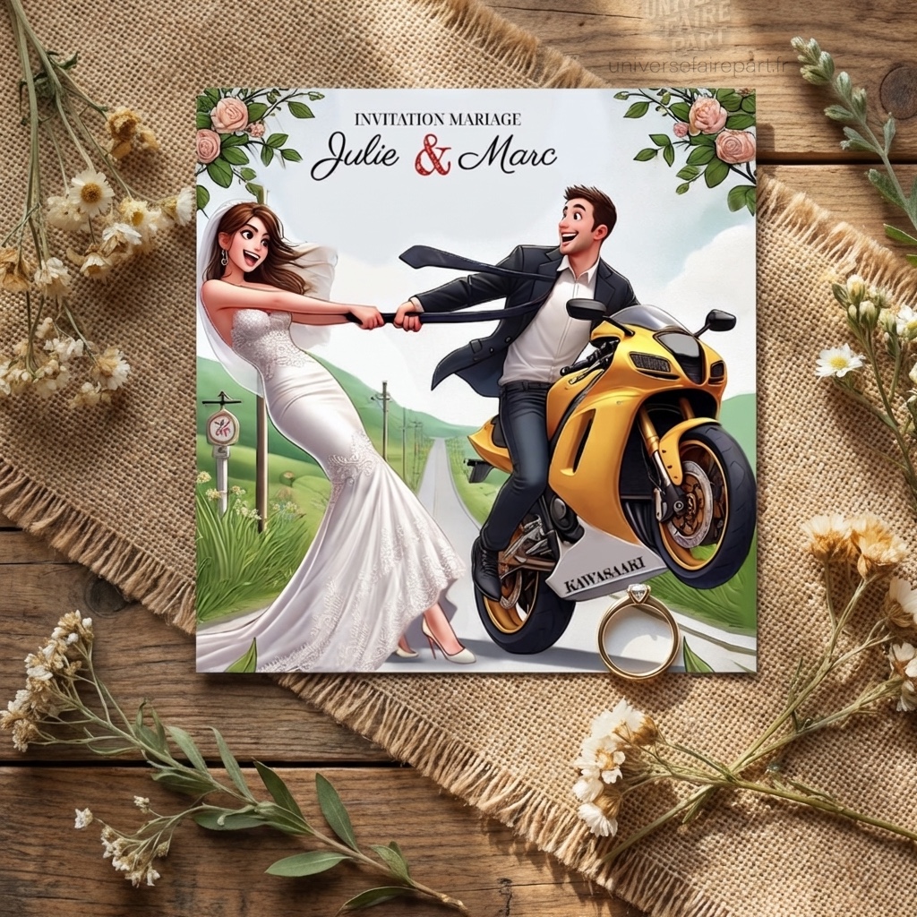 N°393 – Faire-part Humour moto mariage