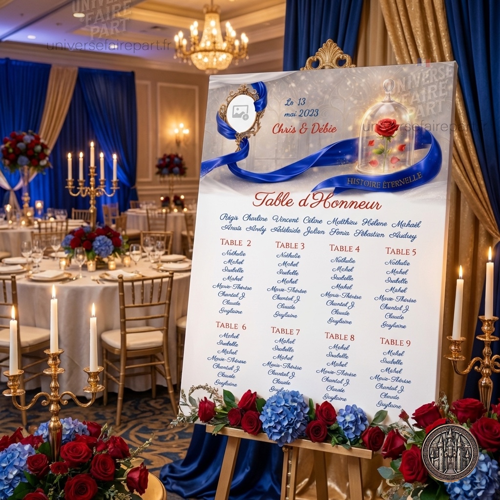 N°553.8 – Plan de table Histoire éternelle belle et la bête dessin