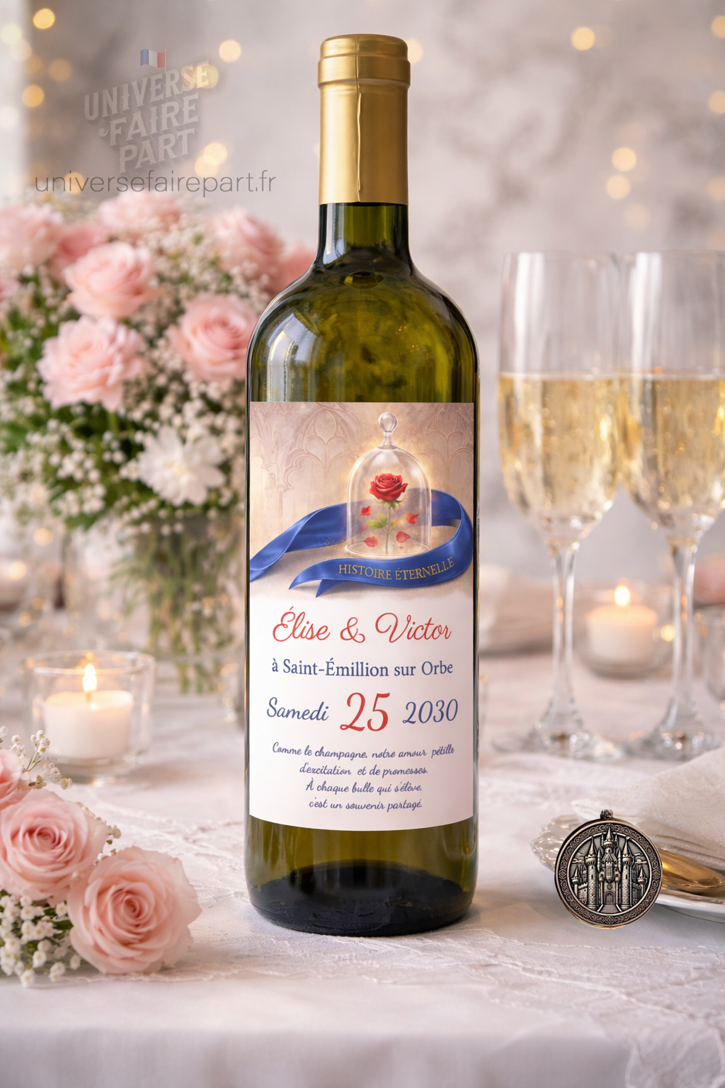 N°553.6 – Étiquette bouteille Histoire éternelle belle et la bête dessin