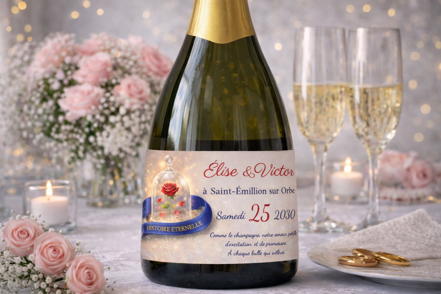 N°553.6 - Étiquette bouteille Histoire éternelle belle et la bête dessin