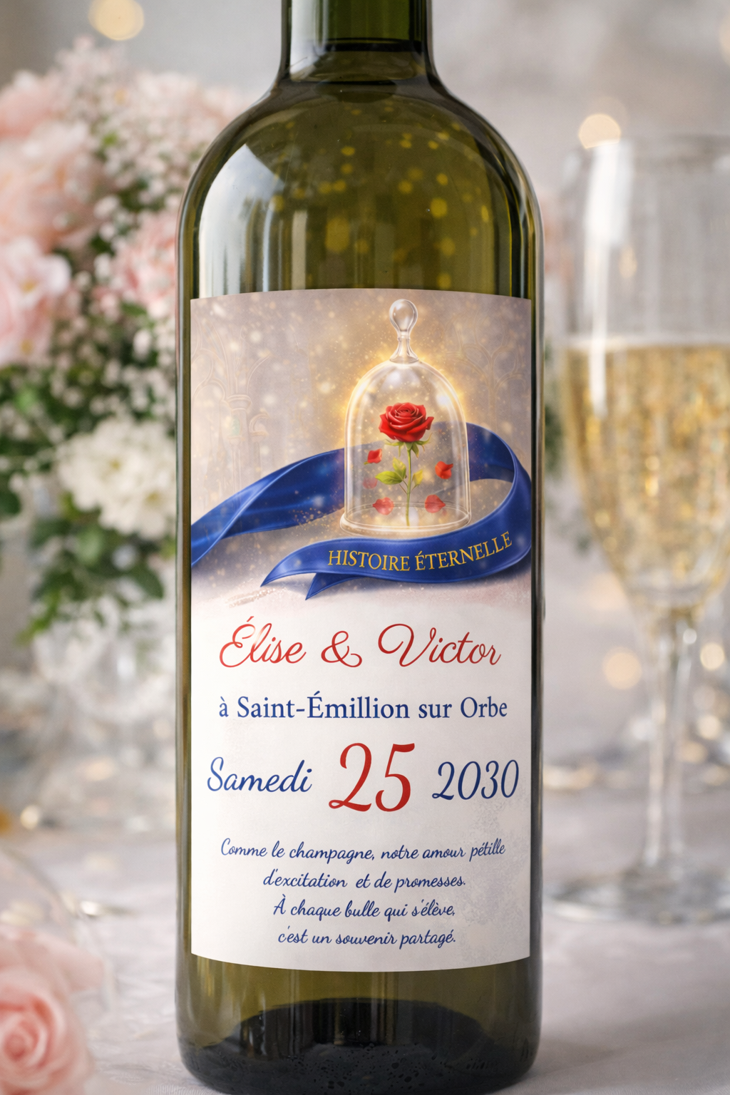 N°553.6 - Étiquette bouteille Histoire éternelle belle et la bête dessin