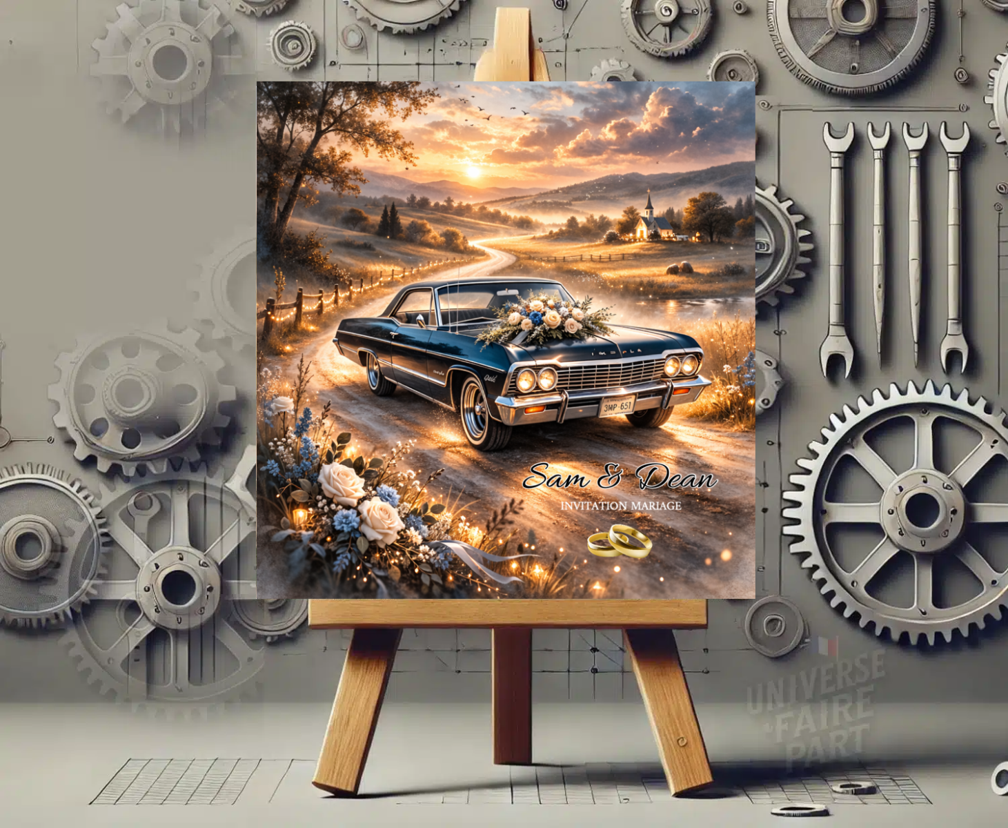 N°578 – Faire-part Mariage Sur la route de l’amour Chevrolet Impala