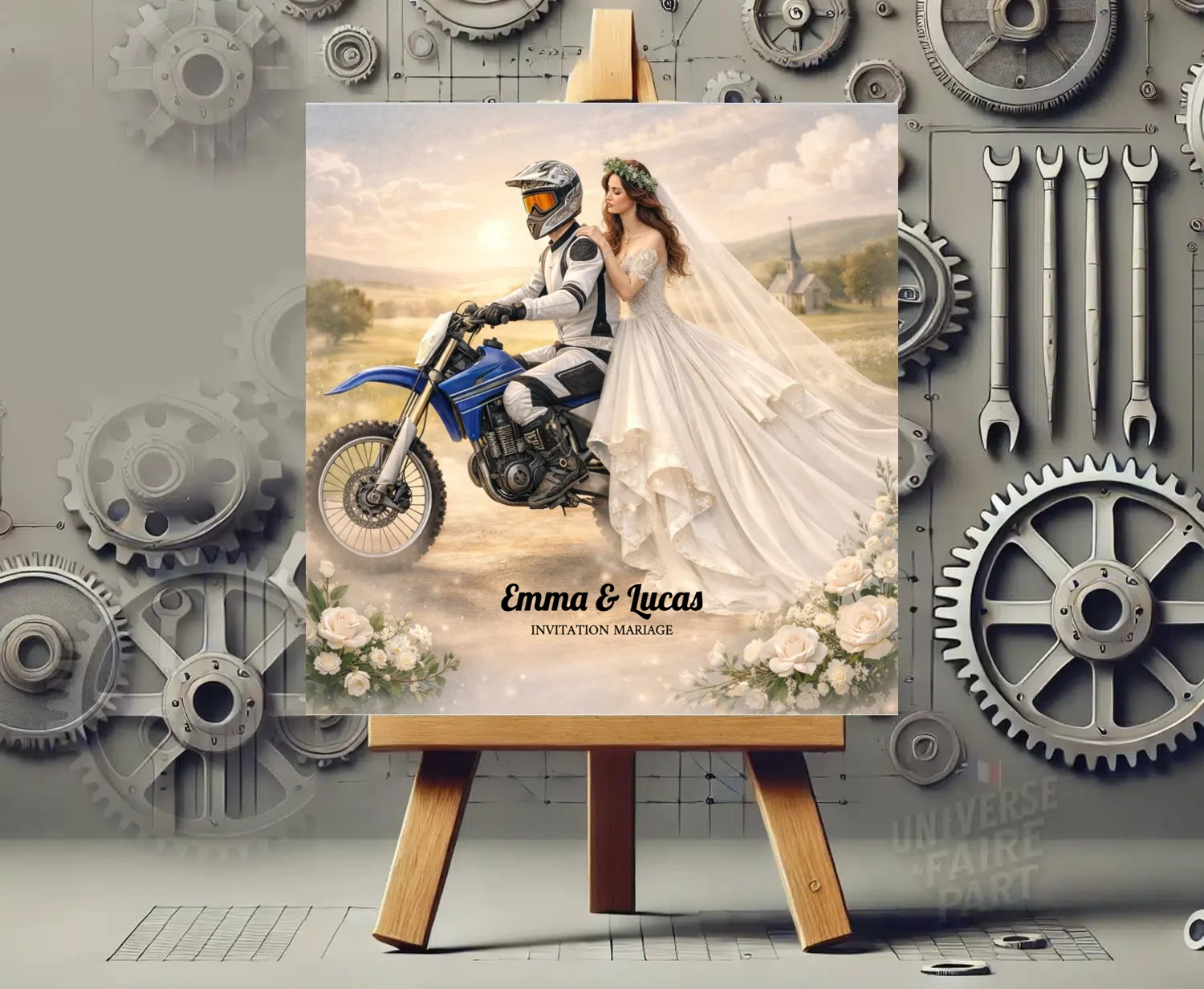 N°577 - Faire-part de mariage original moto Yamaha passionnés d’aventure !