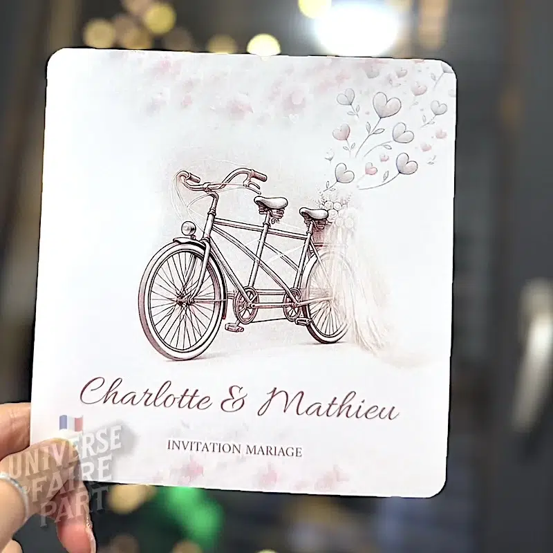 N°579 – Faire-part carte  En tandem vers le bonheur mariage