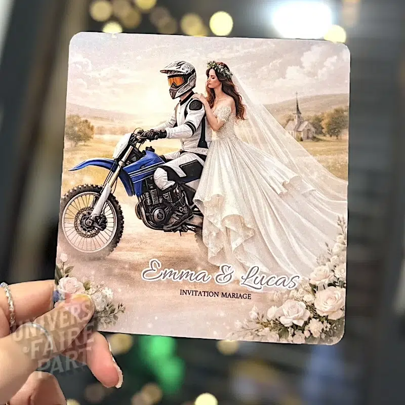 N°577 – Faire-part de mariage original moto Yamaha passionnés d’aventure !