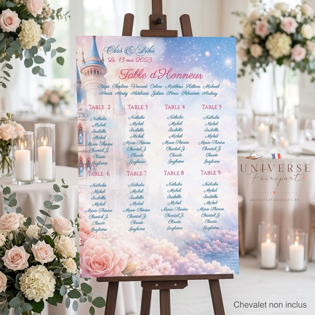 N°181.8 Plan de table Mariage château or rose Royal tendresse