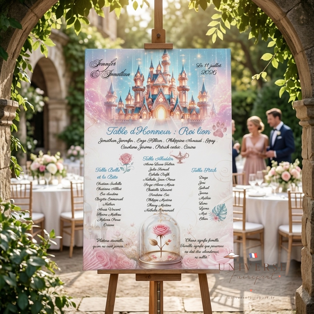 N°73.4 – Plan de table Magique  château rose bleu et blanc