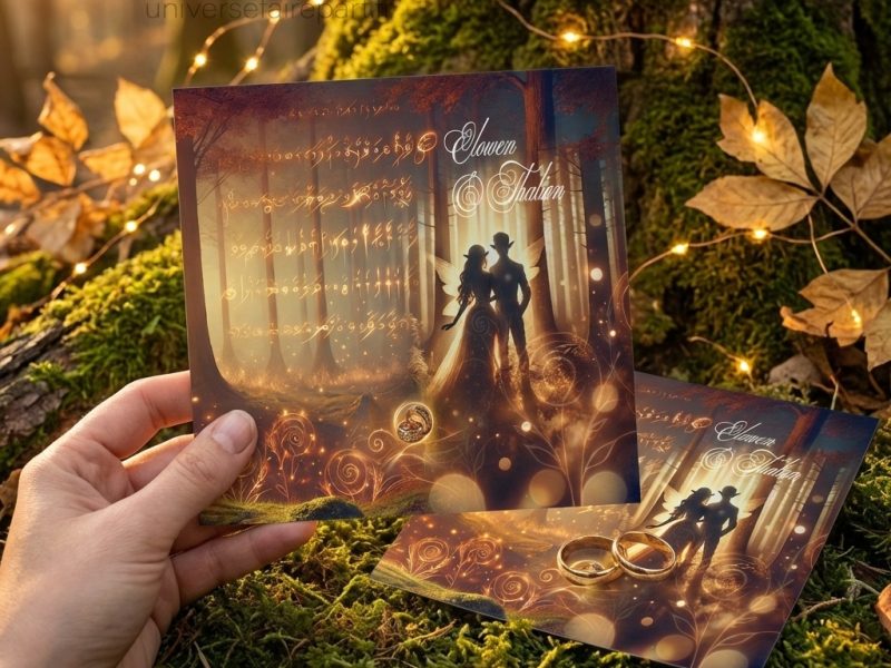 N°427 - Faire-part mariage Forêt Enchantée Doré Lumineux Elfique