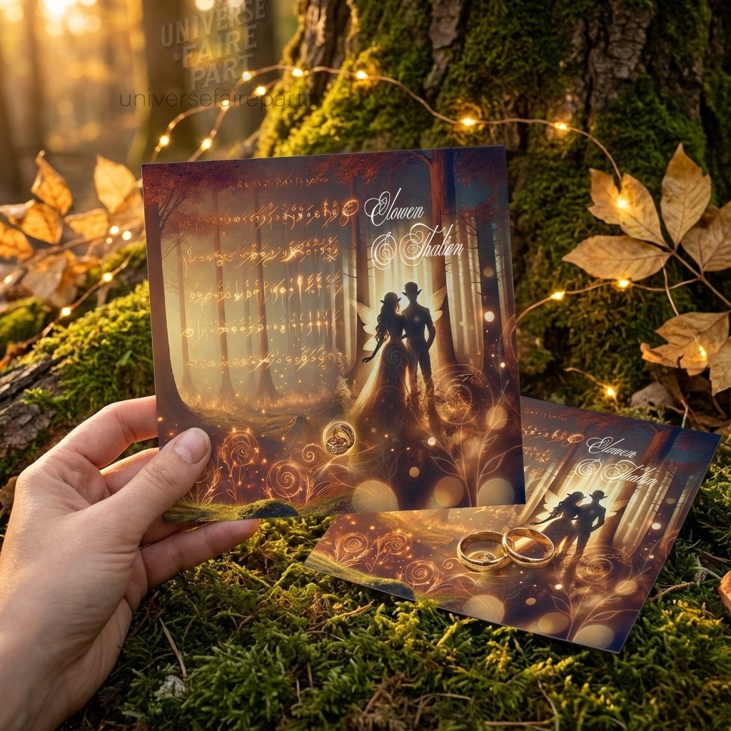 N°427 – Faire-part mariage Forêt Enchantée Doré Lumineux Elfique