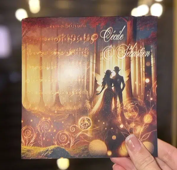 N°427 - Faire-part mariage Forêt Enchantée Doré Lumineux Elfique