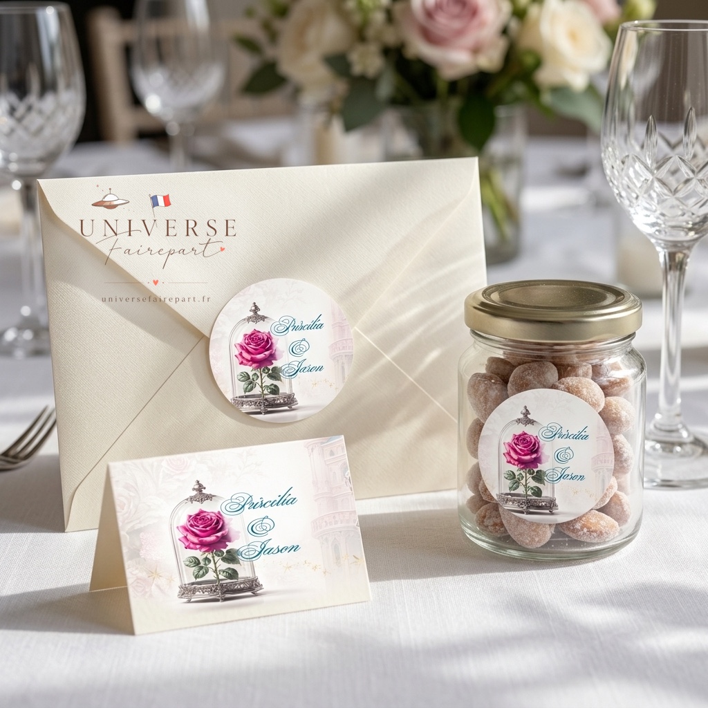 N°181.4 Rond collant  Mariage château or rose Royal tendresse